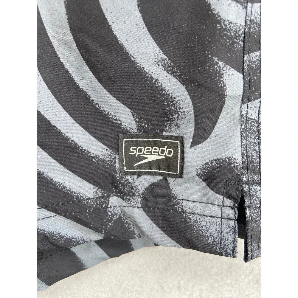 Speedo Swim‎ Trunks Mens XXL Gray Black Abstract Wave Print Board Pockets Lined